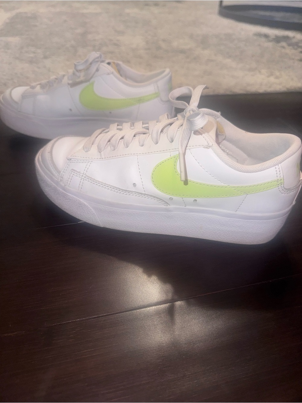 Nike White Sneakers with Neon Green Swoosh